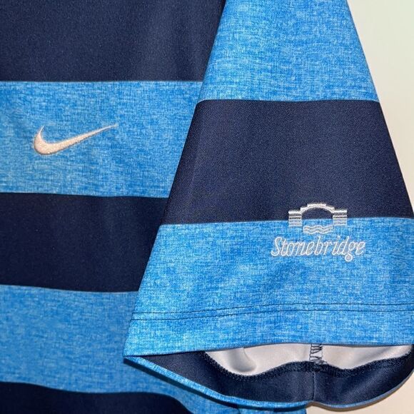 Stonebridge UK Blue 2 tone stripe Nike Dri Fit SS Golf Polo Shirt-L Standard Fit - Picture 3 of 5